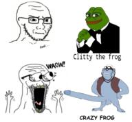 balls blue_skin clitty closed_mouth crazy_frog frog glasses meta:pornographic_content open_mouth penis pepe smoking stubble subvariant:waow variant:impish_soyak_ears variant:soyak // 645x598 // 210.2KB