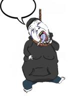 bloodshot_eyes cigarette crying doomer hanging r9k_(4chan) rope soyjak speech_bubble stubble tongue variant:bernd yellow_teeth // 491x594 // 67.6KB