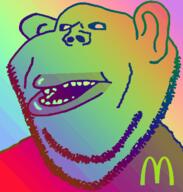 glasses mcdonalds mutt rainbow rare red_shirt stubble subvariant:impish_amerimutt // 598x628 // 4.9MB
