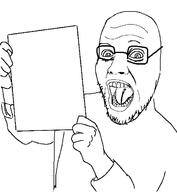 arm clothes glasses hand holding_object open_mouth soyjak stubble subvariant:jew_lover // 571x619 // 32.5KB