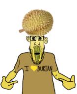 durian food fruit glasses i_heart oh_my_god_she_is_so_attractive series:fruiterz! stubble variant:markiplier_soyjak variant:shirtjak yellow_skin // 984x1202 // 344.4KB