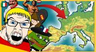 arnold_schwarzenegger blue_eyes blush conquistador europe european flag flag:austria flag:france flag:germany flag:italy flag:spain frog living_ironically_in_europe map morion mustache pepe pizza red_arrow smoking thumbnail variant:feraljak wine yellow_hair youtube // 1080x591 // 310.6KB