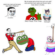 anime baseball baseball_bat belt clothes crying decapitation execution frog furry glasses hair hanging holding_baseball_bat holding_object kneeling label lips middle_finger nazism new_balance pepe rope schutzstaffel severed_head skirt stubble subvariant:wholesome_soyjak tranny variant:bernd variant:chudjak variant:gapejak // 3464x3464 // 1.1MB
