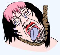 asmr crying darlingstrawbie dead egirl female glasses hair heterochromia lipstick long_hair makeup noose open_mouth pink_hair purple_eyes red_eyes rev_says_desu soyjak streamer stubble suicide tongue tranny variant:bernd youtube youtuber // 869x795 // 242.4KB