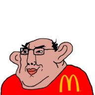amerimutt balding brown_skin closed_mouth clothes ear fat mcdonalds smile smug tshirt variant:chudjak // 4096x4096 // 1.3MB