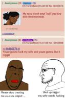 2soyjaks 4chan bbc black_skin closed_eyes closed_mouth glasses lips nigger side_profile soychad soyjak stubble text variant:cobson variant:soyak // 1080x1627 // 869.4KB