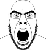 angry animated fukkireta glasses looking_at_you looking_to_the_left looking_to_the_right open_mouth shaking_head soul_patch soyjak stubble subvariant:cobson_front2 thick_eyebrows variant:cobson white_background white_eyes white_skin // 721x789 // 90.6KB