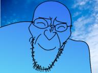 blue_skin calm closed_eyes closed_mouth cloud glasses sky stubble variant:angry_soyjak // 1600x1196 // 972.4KB