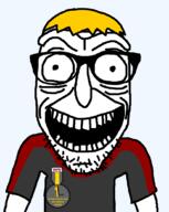 award clothes glasses nate open_mouth smile soyjak_party stubble teeth tshirt variant:rickjak yellow_hair // 829x1043 // 46.4KB