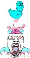 2soyjaks bird brain brainwashing closed_mouth clothes glasses hypnotized mustache open_mouth smile smug soyjak stubble subvariant:smugquack tranny twitter variant:bernd variant:smugjak yellow_teeth // 1200x2325 // 42.8KB