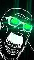 black_skin ear fat glasses green_eyes inverted open_mouth soyjak stubble thougher variant:stu // 387x673 // 253.5KB