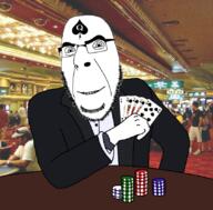 bbc card closed_mouth clothes full_body glasses queen_of_spades smile stubble subvariant:spadeson suit variant:cobson // 846x831 // 832.8KB
