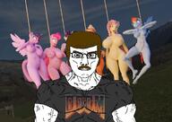 ack applejack barneyfag breasts brown_eyes brown_hair buff doom fluttershy grass hanging lee_goldson meta:pornographic_content muscles mustache my_little_pony nsfw pinkie_pie rainbow_dash rarity_(my_little_pony) rope sky subvariant:chudjak_front subvariant:muscular_chud suicide total_mare_death twilight_sparkle variant:chudjak vein // 708x500 // 171.6KB