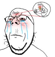 angry blood bloodshot_eyes blush clenched_teeth crying frown glasses joystick nosebleed rage red_eyes soyjak stubble subvariant:feralrage subvariant:wholesome_soyjak variant:feraljak variant:gapejak yellow_teeth // 856x882 // 102.9KB
