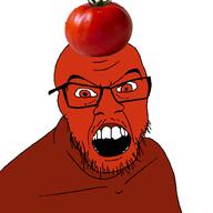 angry clothes food foodjak fruit glasses hat mustache open_mouth red_eyes red_skin series:fruiterz! soyjak stubble tomato variant:feraljak white_background // 1500x1500 // 239.2KB