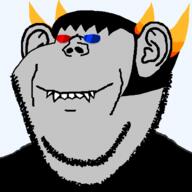 3d_glasses closed_mouth clothes ear fangs glasses grey_skin hair homestuck horn sharp_teeth smile sollux_captor soyjak stubble troll_(homestuck) variant:impish_soyak_ears zodiac // 650x650 // 16.0KB