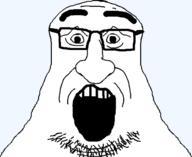 glasses open_mouth soyjak stubble subvariant:pissluffare_front template thick_eyebrows variant:pissluffare // 620x508 // 39.9KB