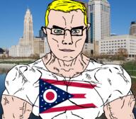 aryan blond blue_eyes buff building flag:ohio irl_background lake ohio ohio_state subvariant:chudjak_front subvariant:muscular_chud variant:chudjak // 1059x929 // 772.7KB