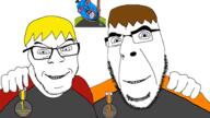 3soyjaks ack award bloodshot_eyes blue_skin brown_hair clothes dan dead glasses hand happy leaf logan nate no_more_brother_wars noose open_mouth schlog schlogcuck smile soyjak_blog stubble tinted_glasses tongue_out variant:bernd variant:feraljak yellow_hair // 1920x1080 // 367.2KB