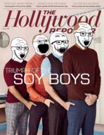 4soyjaks arm brown_hair clothes glasses hair hand irl large_mouth magazine open_mouth soy soyjak stubble text variant:excited_soyjak variant:soyak // 739x960 // 1.2MB