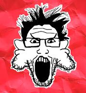 angry eyebrows glasses hair i_hate_everything nose open_mouth red_background soyjak stubble variant:markiplier_soyjak // 760x822 // 148.5KB