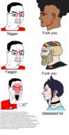 afro angry arm bloodshot_eyes cat_ear chad clothes crying earring glasses hair hand lgbt mustache nordic_chad open_mouth paxiti pointing pointing_finger racism rainbow red_face side_profile soyjak soyjak_comic text tranny trans_rights tshirt variant:chudjak wall_of_text wordswordswords ywnbaw // 1500x2921 // 2.0MB