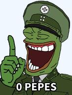 amphibian clothes collar_tabs collared_shirt epaulettes frog green_skin hand hat hat_ornament kek kekistan laughing military_hat military_uniform nas:pepe necktie pepe pepe_the_frog pepelaugh reppey soyjak text variant:kuzjak // 811x1068 // 127.1KB