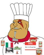 Warrior-Z(user) aryan can chef chef_boyardee chef_hat clothes cuisine eyes_like_the_o-o-cean flag:italy goatee kratos muscular_male mustache series:keep_raging_on_them smug subvariant:mexiaryan variant:meximutt // 886x1100 // 202.6KB