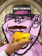 aria_blaze barneyfag brown_mustache cheese clothes don_turtelli ear foot_fetish hand hat lee_goldson marge_moment marge_simpson mustache purple_skin school_of_athens smile soyjak stubble text tom_kenny variant:impish_soyak_ears // 598x800 // 596.2KB