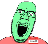 angry damm48_(user) glasses green_skin hello_my_name_is_(sticker) looking_at_you open_mouth red_skin soyjak stubble subvariant:cobjak teeth template thick_eyebrows // 640x593 // 170.0KB