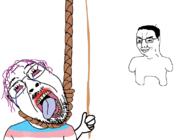 animated balding flag full_body glasses hanging noose soyjak stubble tongue tranny variant:chudjak // 763x555 // 95.2KB