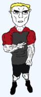black_shoes buff chud eyebrows glasses grey_pants grey_shirt nate red_shirt soyjak subvariant:unbotheredchud variant:chudjak yellow_hair // 549x1268 // 34.0KB
