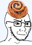angry cinnamon cinnamon_roll closed_mouth food foodjak glasses pastry soyjak stubble subvariant:soyak_(irritated) variant:soyak // 632x891 // 264.0KB