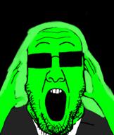 bald beard glasses glowie glowing green_skin hand hands_up subvariant:ppplier sunglasses variant:markiplier_soyjak variant:ppp // 519x616 // 105.9KB