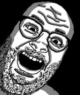 black_background glasses ominous open_mouth shadow soyjak stubble variant:its_out_get_in_here // 500x590 // 10.8KB