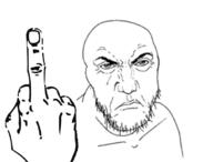 angry closed_mouth frown meta:low_resolution middle_finger punisher_face soyjak stubble variant:feraljak // 747x567 // 154.6KB