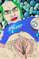 anus arm clothes glasses green_hair hair hairy makeup neovagina nsfw pfizer poop soyjak subvariant:chudjak_front syringe text tranny tshirt vaccine variant:chudjak white_skin // 680x1020 // 465.5KB