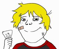 band-aid closed_mouth clothes freckles holding_object nate smile subvariant:shoyta variant:cobson variant:gapejak yellow_hair // 922x768, 3.6s // 197.7KB