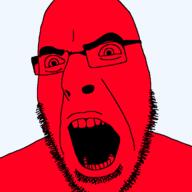 angry glasses open_mouth red_skin soyjak stubble variant:cobson // 721x720 // 10.0KB