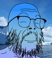 beard blue_skin buck_teeth calm closed_eyes closed_mouth cold glasses irl_background mustache smile soyjak stubble variant:buckteeth_soyjak // 400x453 // 153.2KB