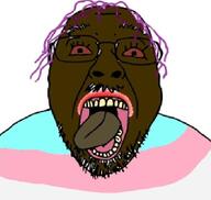 ack bearde bloodshot_eyes brown_skin crying eyes flag:transgender_pride_flag glasses hair looking_at_you meta:tagme nigger open_mouth pink_hair red_eyes tranny ugly variant:bernd // 546x518 // 38.7KB