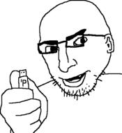 arm child_sexual_abuse_material ear flash_drive glasses hand holding_object open_mouth soyjak stubble usb variant:thumbjak // 454x497 // 13.6KB