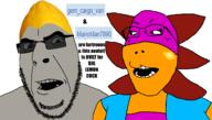 2soyjaks anthro avery axolotl black_eyes gem_cargo_van grey_skin grey_teeth lemon marioman7890 meta:tagme queen_of_lemons soyjak text tinted_glasses variant:cobson variant:gapejak // 1525x865 // 252.6KB