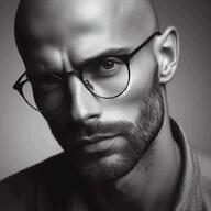 ai_generated bald gigachad glasses greyscale ias irl is_a_soyjak jawline looking_at_you stubble variant:soyak // 1024x1024 // 767.6KB