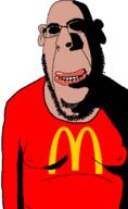 amerimutt biting_lip brown_skin closed_mouth clothes ear evil glasses mcdonalds ominous soyjak stubble subvariant:hornyson variant:cobson // 948x1547 // 174.0KB