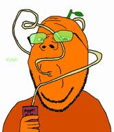 drinking drinking_straw food froot fruit glasses holding_bottle holding_object leaf orange orange_skin piss sip soyjak stem stubble subvariant:wholesome_soyjak variant:gapejak // 636x736 // 208.3KB