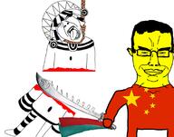 2soyjaks arm asian blood china country crying flag full_body glasses hand hanging leg lukyon open_mouth rope sekaioni small_eyes soyjak subvariant:chudjak_front suicide sword tongue variant:bernd variant:chudjak yellow_skin // 810x638 // 200.9KB