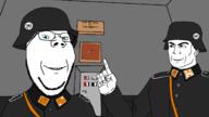 2soyjaks FNWO door froot frootist frootist_new_order gas_chamber glasses helmet meta:tagme military_uniform nazism open_mouth soyjak stubble teeth text uniform variant:a24_slowburn_soyjak variant:gapejak // 1920x1080 // 62.1KB
