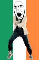 angry animated country dance flag flag:ireland full_body gangnam_style glasses ireland irl open_mouth soyjak stubble variant:cobson // 300x460 // 505.5KB