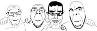 4soyjaks chud chud_troon_alliance closed_mouth ear friendship glasses hair hand happy looking_at_you no_more_brother_wars smile soyjak stubble template variant:bernd variant:chudjak variant:cobson variant:feraljak // 3312x1080 // 544.1KB